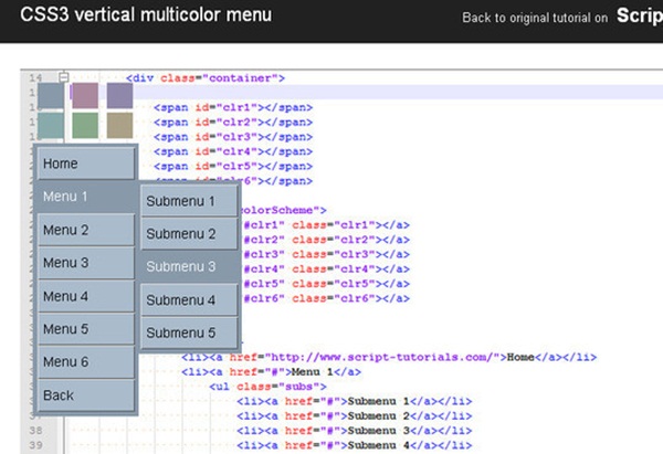 CSS3 vertical multicolor 3D menu