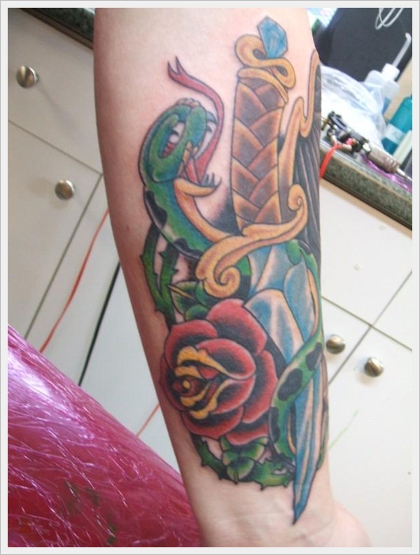 Dagger, Snake, and Rose tattoo