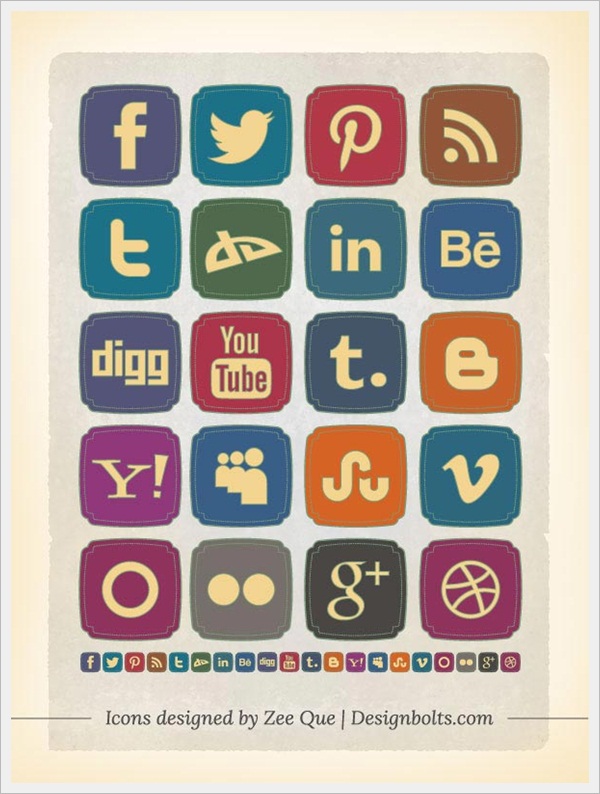 Free Rough Old Style Retro Social Media Icons by Zee Que