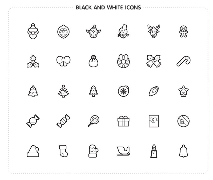 black and white christmas icon set 2015